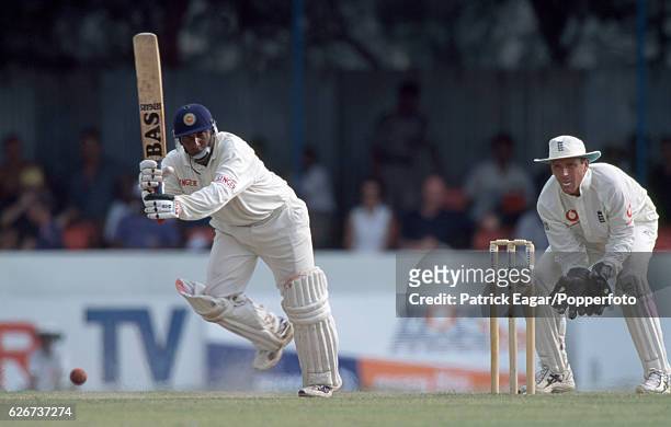 Aravinda de Silva batting for Sri Lanka during his innings of 106 in the 1st Test match between Sri Lanka and England at Galle International Stadium,...