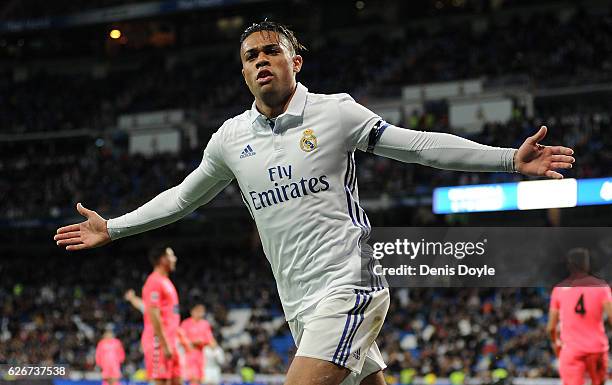 Mariano Diaz Mejia of Real Madrid CF celebrates after scoring Real's 3rd goal during the Copa del Rey last of 32 match between Real Madrid and...