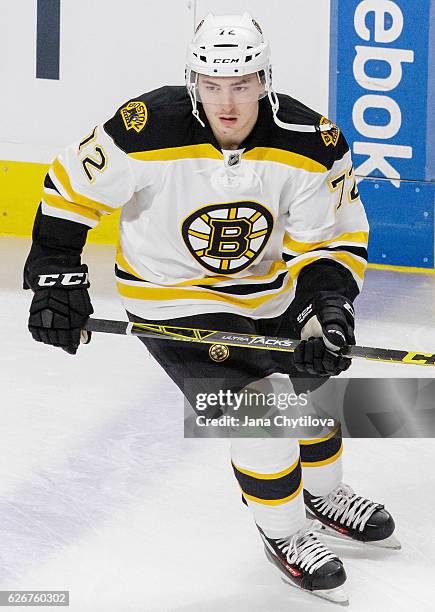 Niklas Svedberg of the Boston Bruins warms up before the game against the Montreal Canadiens at Bell Centre on December 9, 2015 in Montreal, Quebec,...