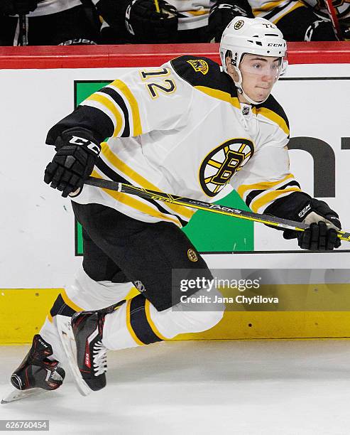 Niklas Svedberg of the Boston Bruins plays in the game against the Montreal Canadiens at Bell Centre on December 9, 2015 in Montreal, Quebec, Canada.