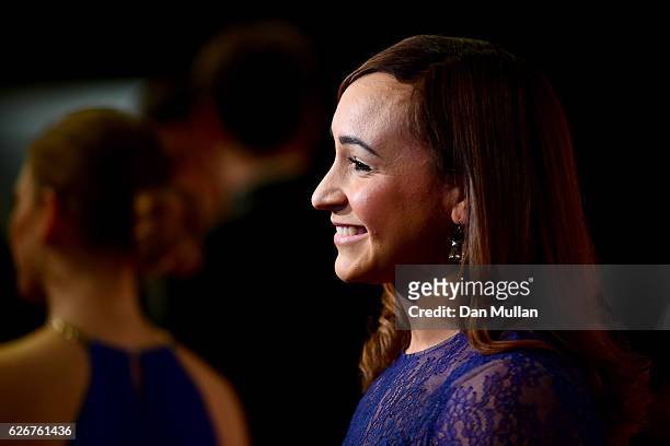 Track and field athlete Jessica Ennis-Hill talks to reporter as she attends the Team GB Ball at Battersea Evolution on November 30, 2016 in London,...