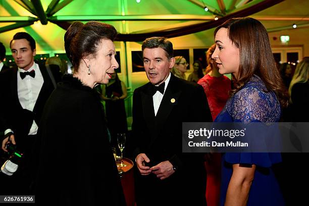 Princess Anne, Princess Royal meets with track and field athlete Jessica Ennis-Hill as they attend the Team GB Ball at Battersea Evolution on...