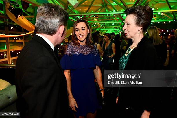 Princess Anne, Princess Royal meets with track and field athlete Jessica Ennis-Hill as they attend the Team GB Ball at Battersea Evolution on...