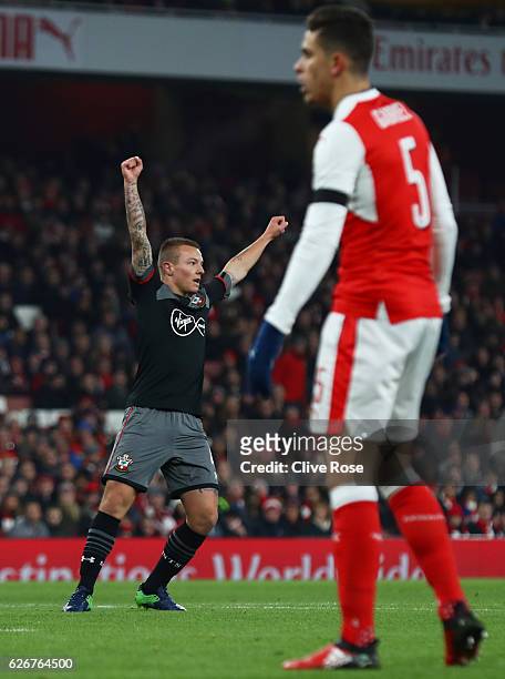 Jordy Clasie of Southampton celebrates after scoring the opening goal of the game during the EFL Cup quarter final match between Arsenal and...