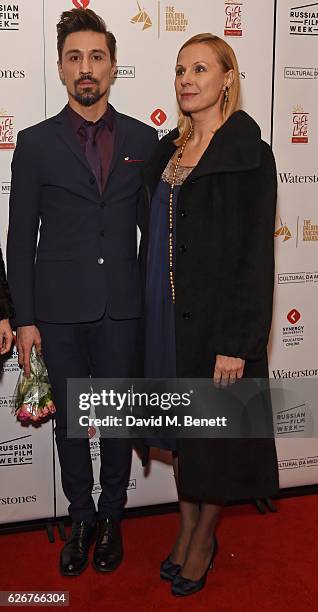 Dima Bilan and Dina Korzuh attend the Opening Night Gala screening of "The Heritage Of Love" during Russian Film Week 2016 at Regent Street Cinema on...