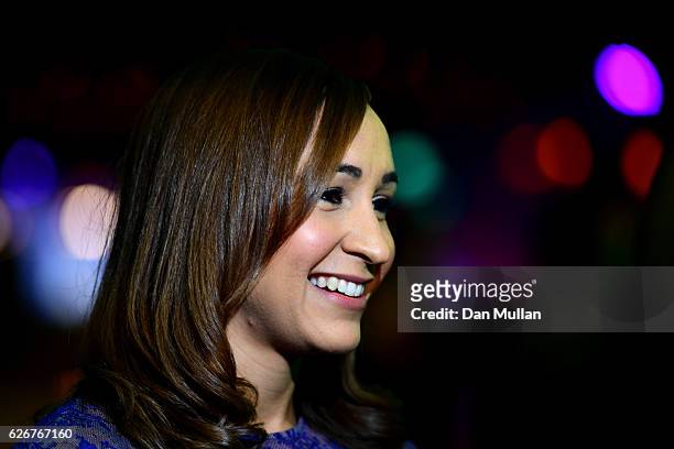 Track and field athlete Jessica Ennis-Hill talks to reporter as she attends the Team GB Ball at Battersea Evolution on November 30, 2016 in London,...