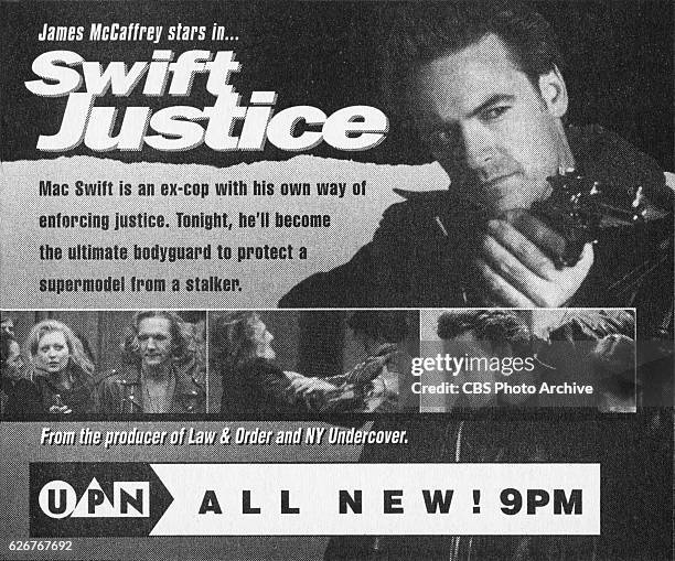 Television advertisement as appeared in the March 23, 1996 issue of TV Guide magazine. An ad for the Wednesday primetime action drama: Swift Justice .