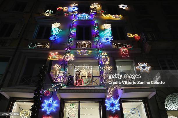General view of the Stella McCartney boutique with the Christmas lights on November 30, 2016 in Milan, Italy.