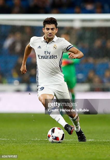 Enzo Zidane of Real Madrid in action during the Copa del Rey round of 32 second leg match between Real Madrid CF and Cultural y Deportiva Leonesa at...