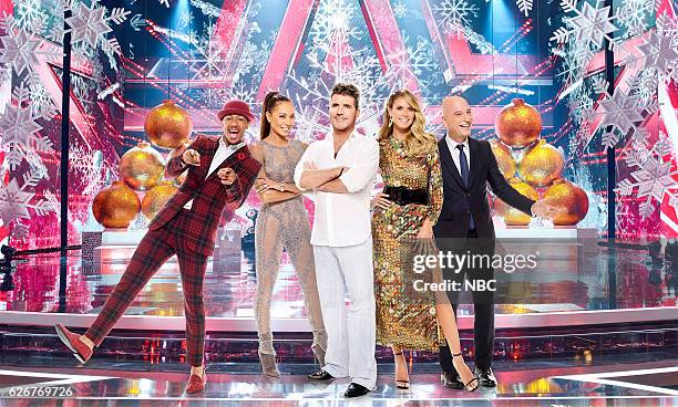 Season: 11 -- America's Got Talent Holiday Spectacular -- Pictured: Nick Cannon, Mel B, Simon Cowell, Heidi Klum, Howie Mandel --