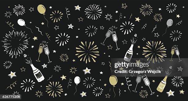 hand draw happy new year background - champagne party stock illustrations