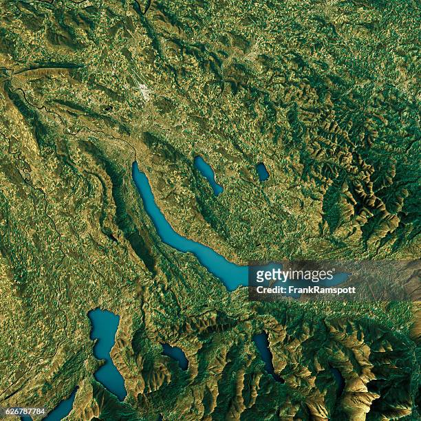 lake zurich topographic map natural color top view - zurich map stock pictures, royalty-free photos & images