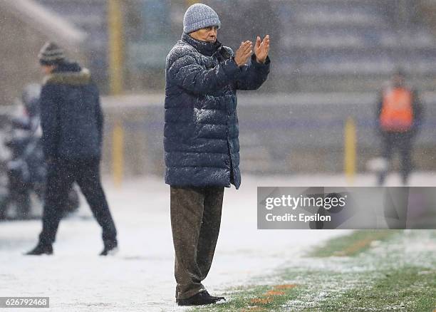 Zenit St. Petersburg head coach Mircea Lucescu gestures during the Russian Football League match between FC Zenit St. Petersburg and FC Ufa at...