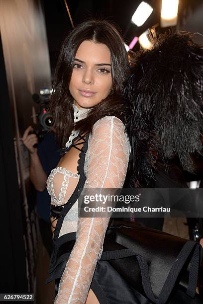 Kendall Jenner poses backstage during the Victoria's Secret Fashion Show on November 30, 2016 in Paris, France.