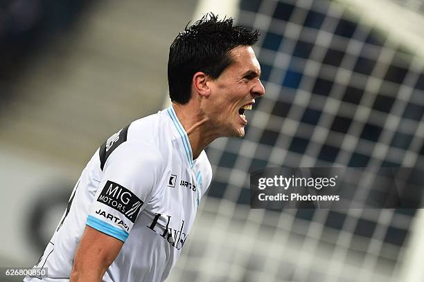 Jeremy Perbet forward of KAA Gent screams it out after scoring the 1-0 during the Croky Cup match between KAA Gent and KSC LOKEREN in the Ghelamco...