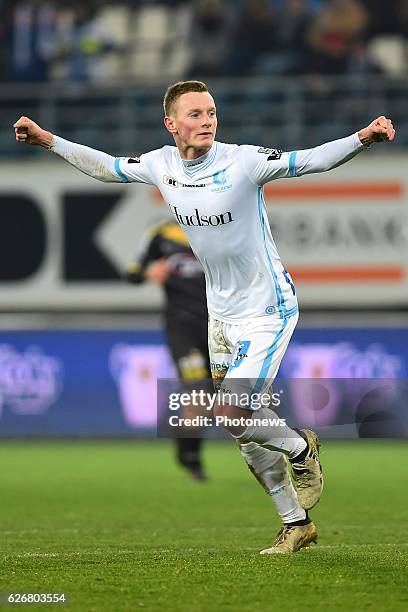 Rob Schoofs midfielder of KAA Gent celebrates after the 1-0 during the Croky Cup match between KAA Gent and KSC LOKEREN in the Ghelamco Arena stadium...