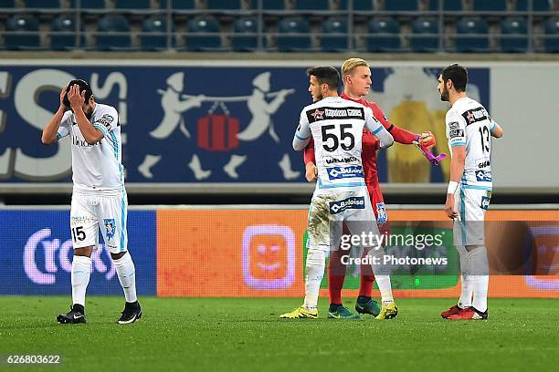 Players of kaa gent are celebrating the victory in the Croky Cup match between KAA Gent and KSC LOKEREN in the Ghelamco Arena stadium on NOVEMBER 30,...