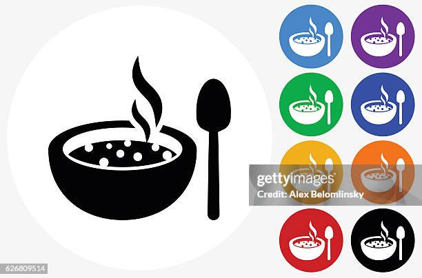 hot soup icon on flat color circle buttons - broth stock illustrations