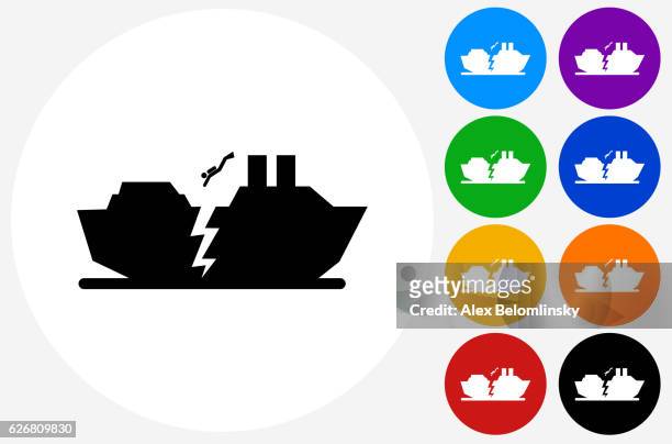 stockillustraties, clipart, cartoons en iconen met sunk ship icon on flat color circle buttons - sunken