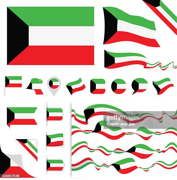 kuwait-flagge set - kuwaiti flag stock-grafiken, -clipart, -cartoons und -symbole