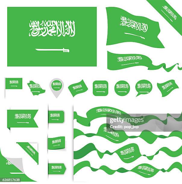 stockillustraties, clipart, cartoons en iconen met saudi arabia flag set - saudi arabian flag