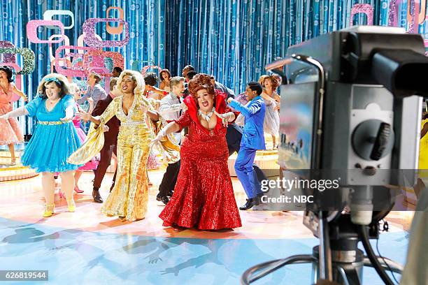 Promo -- Pictured: Maddie Baillio as Tracy Turnblad, Jennifer Hudson as Motormouth Maybelle, Harvey Fierstein as Edna Turnblad --