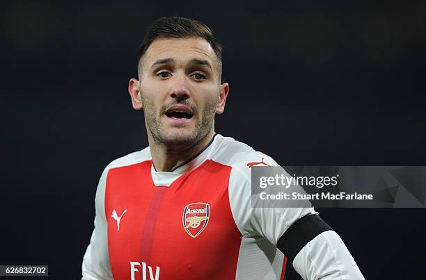 Lucas Perez of Arsenal during the EFL Quarter Final Cup match between Arsenal and Southampton at Emirates Stadium on November 30, 2016 in London,...
