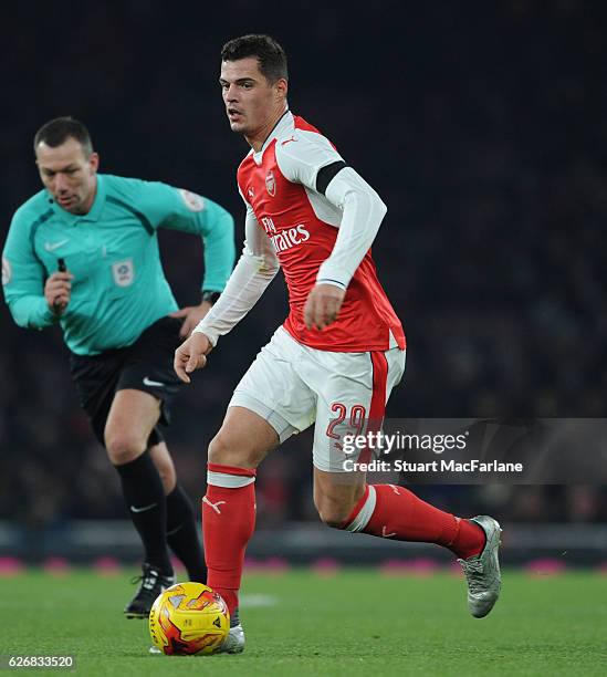 Granit Xhaka of Arsenal during the EFL Quarter Final Cup match between Arsenal and Southampton at Emirates Stadium on November 30, 2016 in London,...