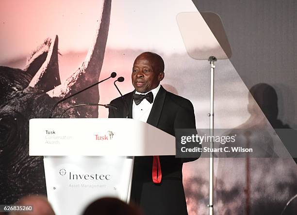 Manuel Sacaia receives a conservation in Africa award during the Tusk Trust Awards at Victoria & Albert Museum on November 30, 2016 in London,...