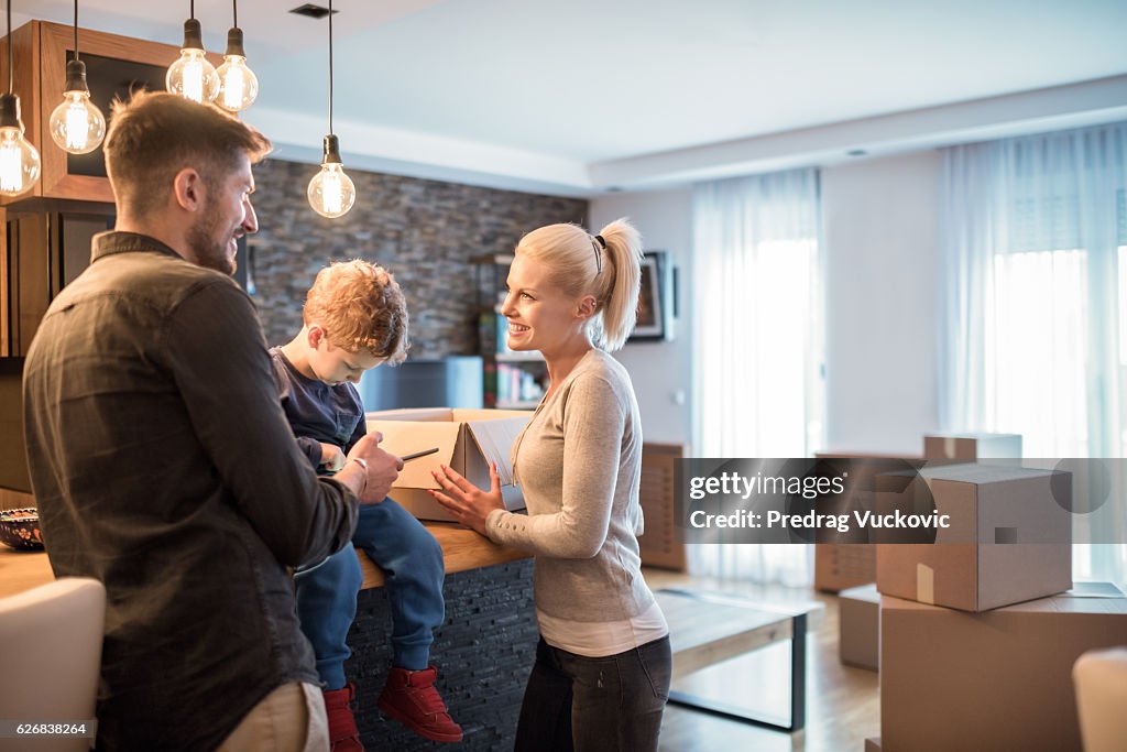 Family in new apartment