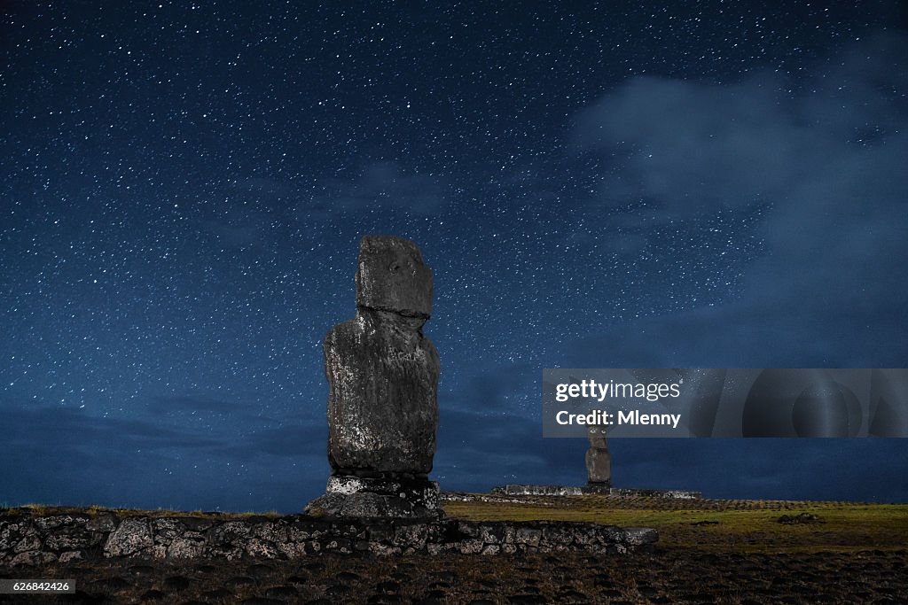 Easter Island Rapa Nui Tahai Moai under Stars at Night