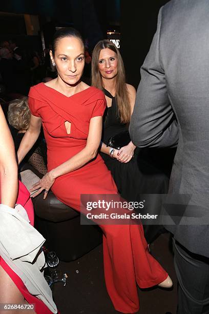 Jeanette Hain and a friend during the Bambi Awards 2016 party at Atrium Tower on November 17, 2016 in Berlin, Germany.
