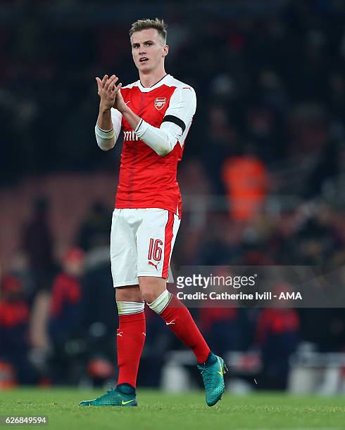 Rob Holding of Arsenal during the EFL Quarter Final Cup match between Arsenal and Southampton at Emirates Stadium on November 30, 2016 in London,...