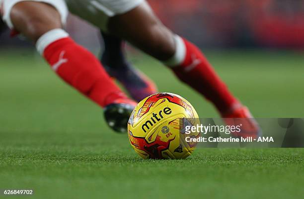 An EFL Mitre match ball during the EFL Quarter Final Cup match between Arsenal and Southampton at Emirates Stadium on November 30, 2016 in London,...