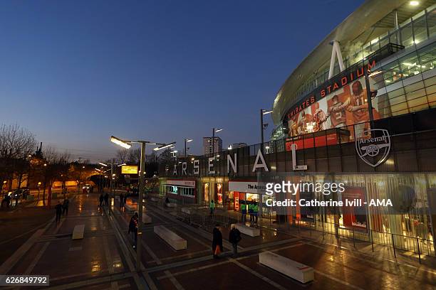 General view outside the stadium before the EFL Quarter Final Cup match between Arsenal and Southampton at Emirates Stadium on November 30, 2016 in...