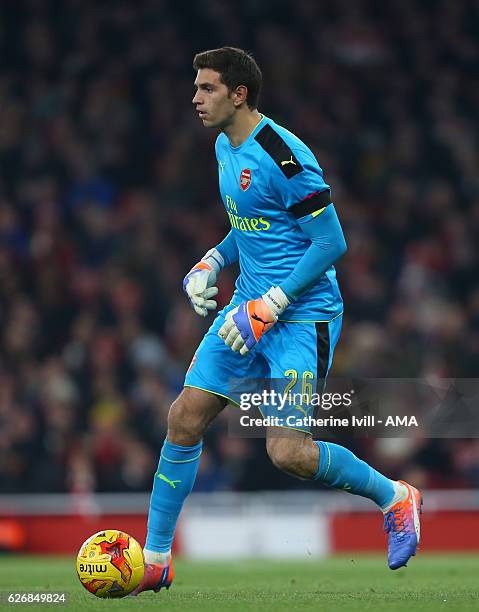 Emiliano Martinez of Arsenal during the EFL Quarter Final Cup match between Arsenal and Southampton at Emirates Stadium on November 30, 2016 in...