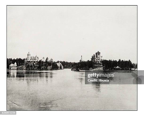 antike fotografie von den tausend inseln auf st, lawrence river - sankt lorenz strom stock-grafiken, -clipart, -cartoons und -symbole