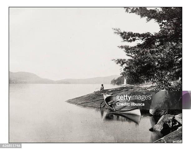 antike fotografie des lake george - new york gemälde stock-grafiken, -clipart, -cartoons und -symbole