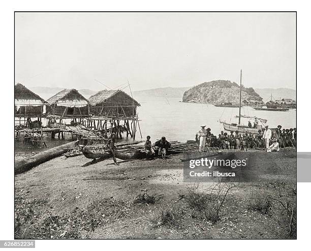 antique photograph of port moresby - papua new guinea beach stock illustrations