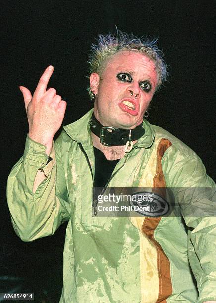 Keith Flint of The Prodigy performs on stage in Oxford, 1995.