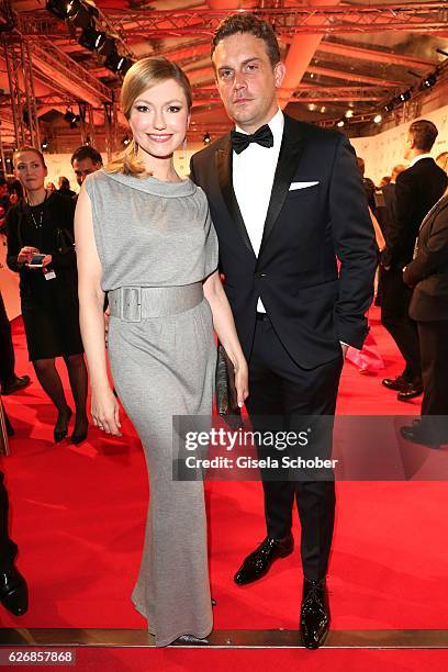 Sebastian Bezzel and his wife Johanna Christine Gehlen during the Bambi Awards 2016, arrivals at Stage Theater on November 17, 2016 in Berlin,...