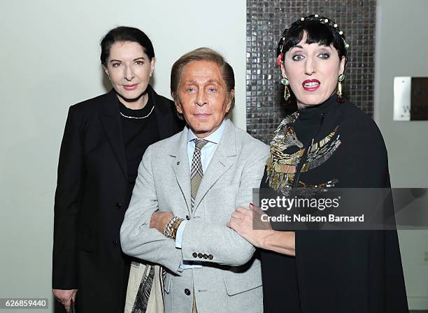 Artist Marina Abramovic, fashion designer Valentino and actress Rossy de Palma attend a screening of Sony Pictures Classics' "Julieta" hosted by The...
