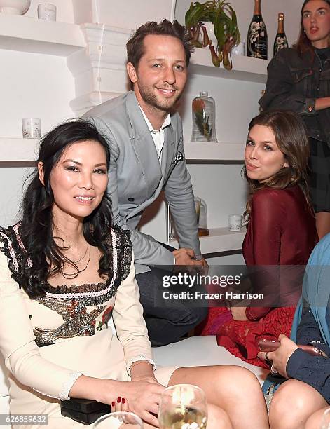 Film Producer Wendi Murdoch, Derek Blasberg and Dasha Zhukova attend L'Eden By Perrier-Jouet Cocktail Party With Derek Blasberg on November 30, 2016...