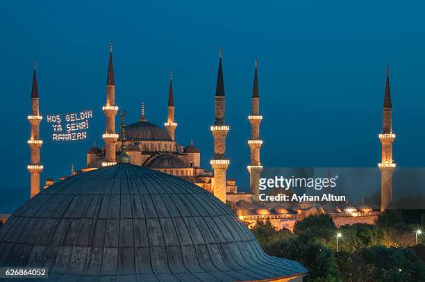 the blue mosque at ramadan time,istanbul,turkey - ramadan mosque stock pictures, royalty-free photos & images