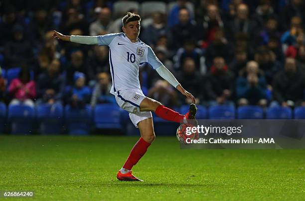 Mason Mount of England U18 during the U18 International Friendly match between England and France at London Road Stadium on November 14, 2016 in...