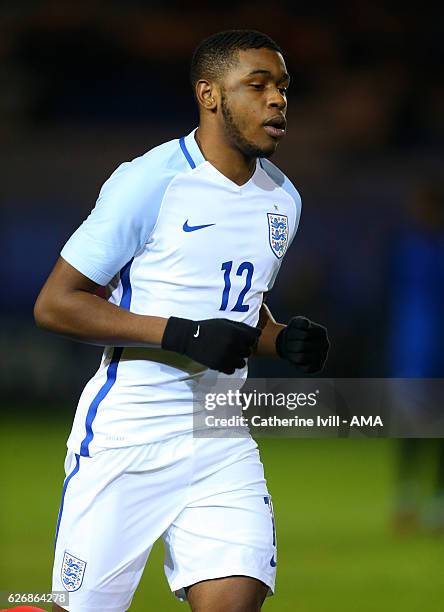 Japhet Tanganga of England U18 during the U18 International Friendly match between England and France at London Road Stadium on November 14, 2016 in...