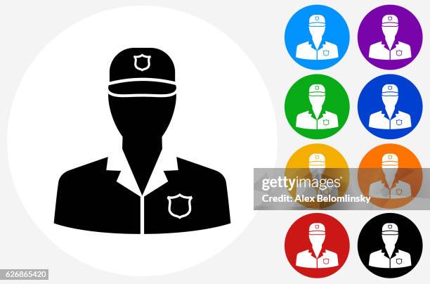 stockillustraties, clipart, cartoons en iconen met security guard icon on flat color circle buttons - security guard