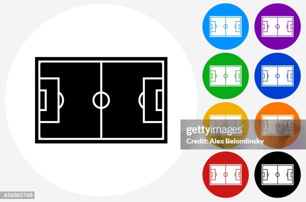 soccer field icon on flat color circle buttons - soccer field outline stock illustrations