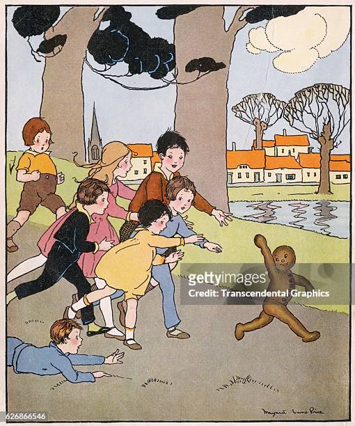 Children's book illustration of the gingerbread man running, New York, New York, 1927.