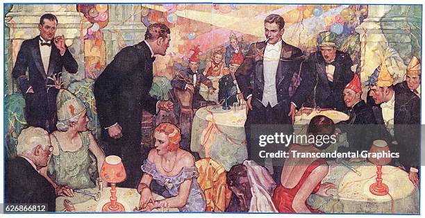 Magazine illustration of a Roaring 1920s party, New York , New York, 1926.